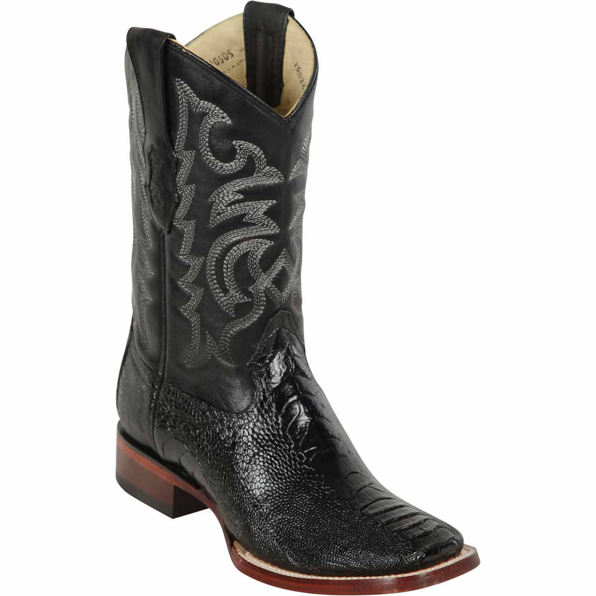 Western Genuine Ostrich Leg Square Wide Toe Rodeo Boots Black Color – Los Altos Boots – Side View