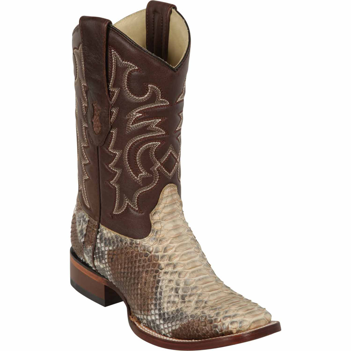 Western Genuine Python Square Wide Toe Rodeo Boots Oryx Color – Los Altos Boots – Side View