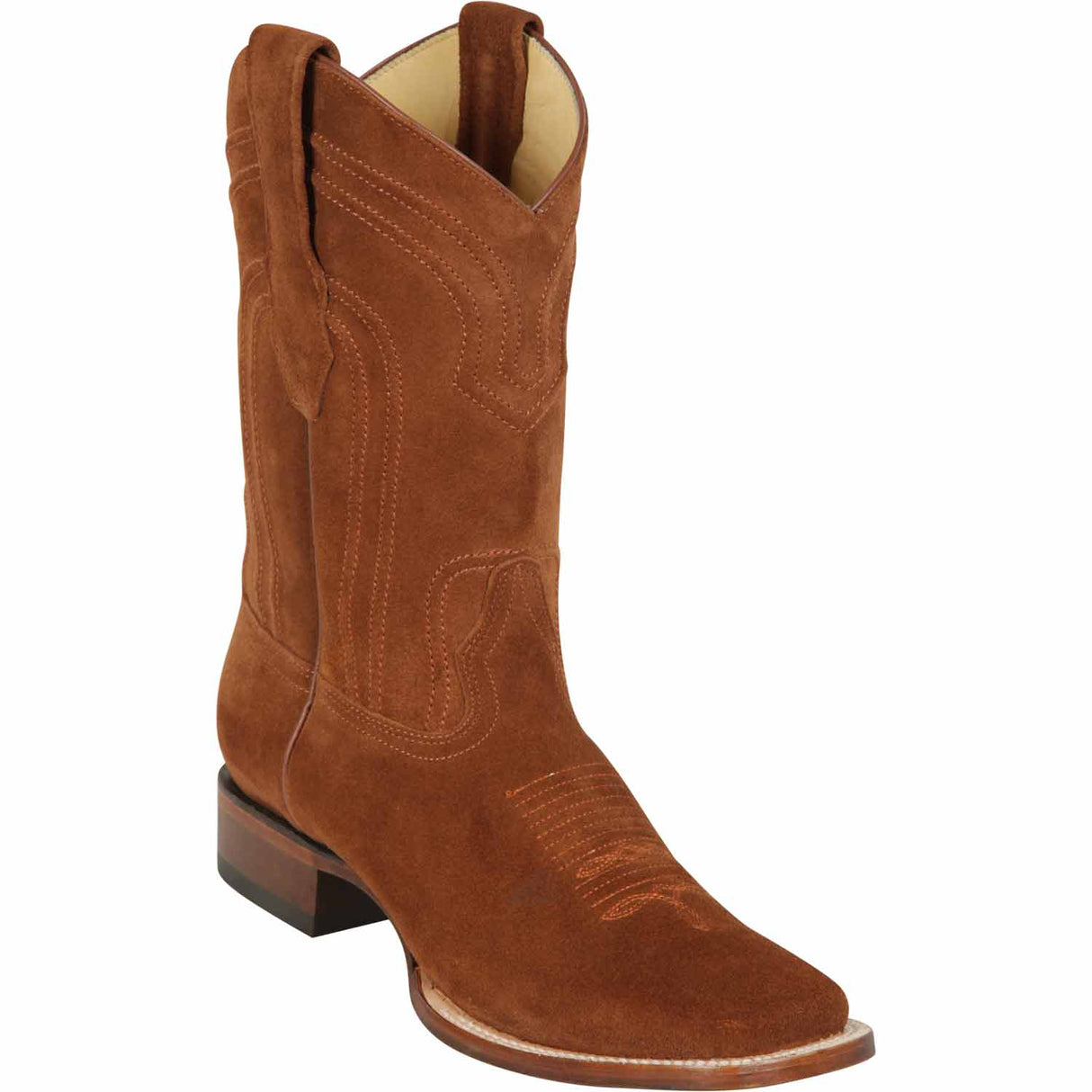 Western Wide Square Toe Cognac Suede Boots - Los Altos Boots - angle view