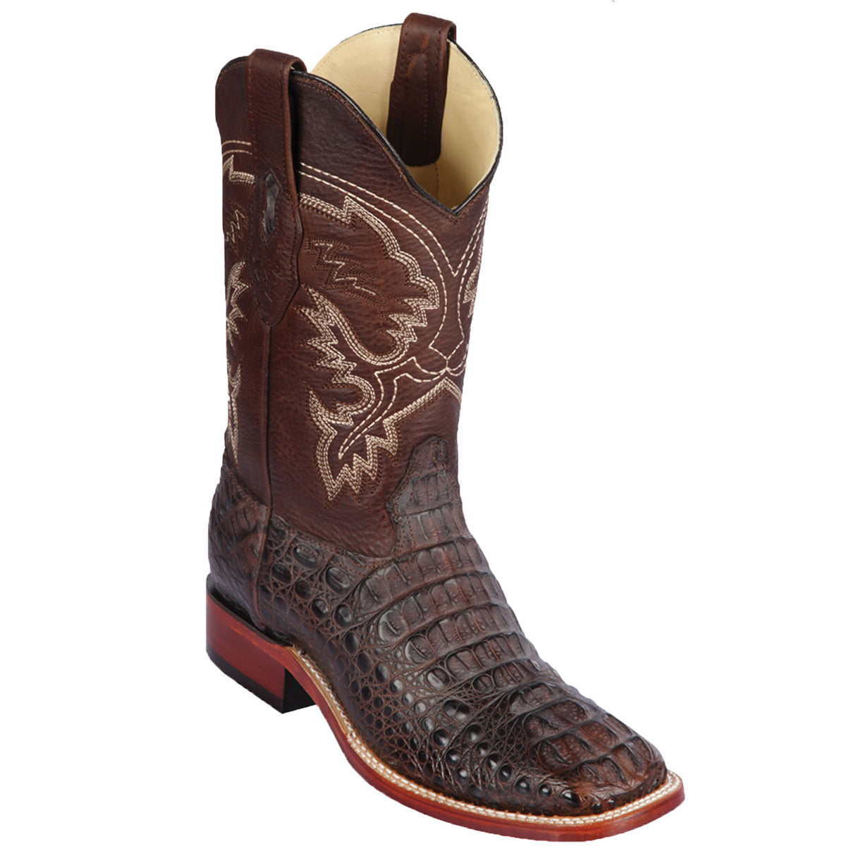 Western Genuine Caiman Back Square Wide Toe Rodeo Boots Brown Color – Los Altos Boots – Side View