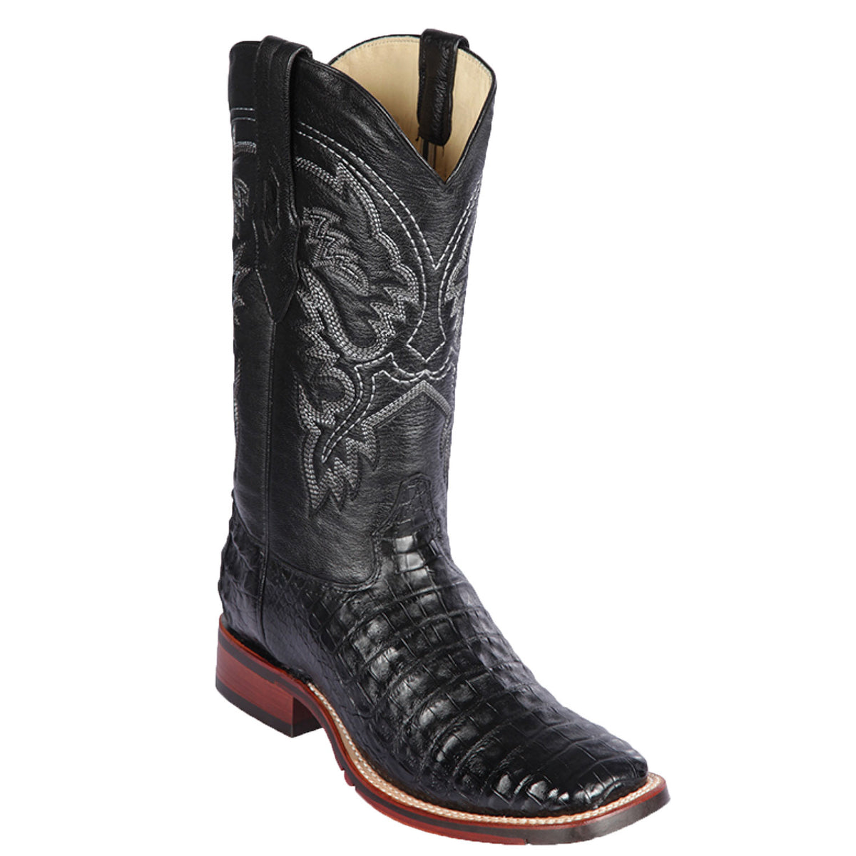 Botas de Cocodrilo Caiman Panza Original Punta Rodeo Cuadrada Ancha Color Negro - Los Altos Boots main image 1