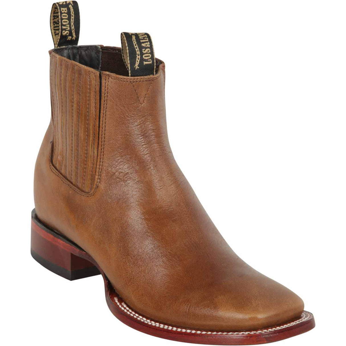 Western Genuine Leather Wide Square Toe Ankle Boots Light Brown Color - Los Altos Boots - Side View