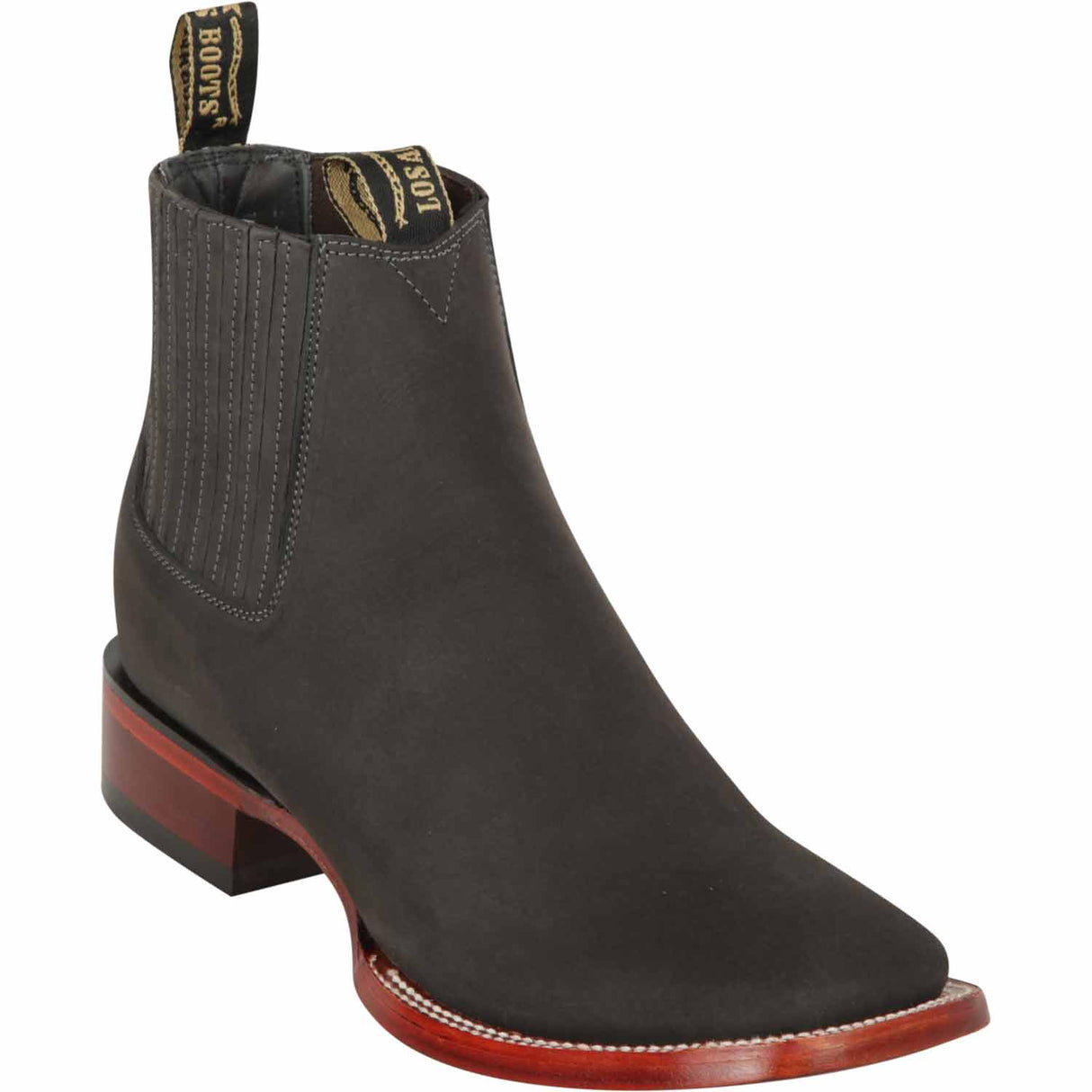 Western Genuine Suede Square Wide Toe Ankle Boots Gray Color – Los Altos Boots – Side View