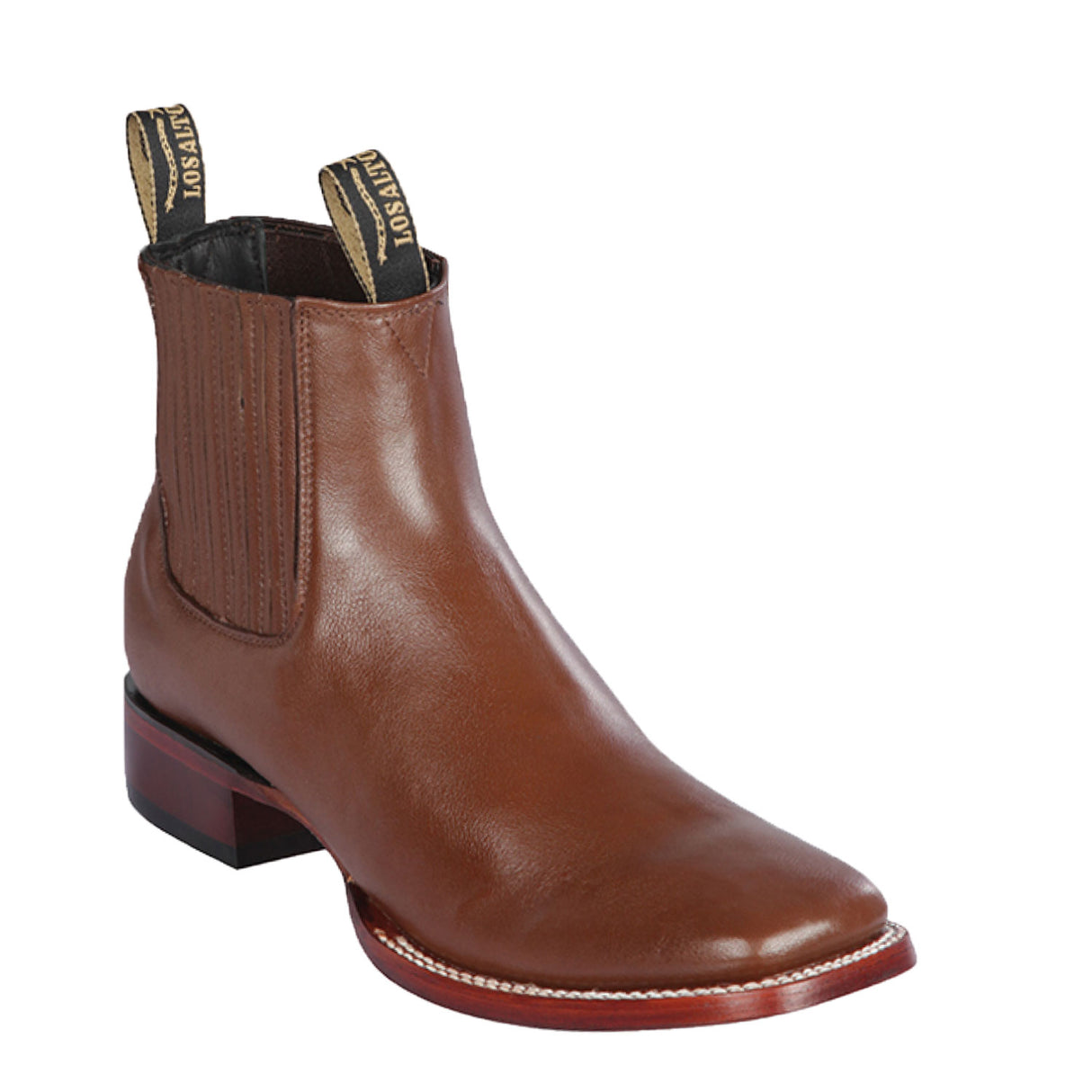 Western Genuine Deer Skin Square Wide Toe Ankle Boots Brown Color – Los Altos Boots – Side View