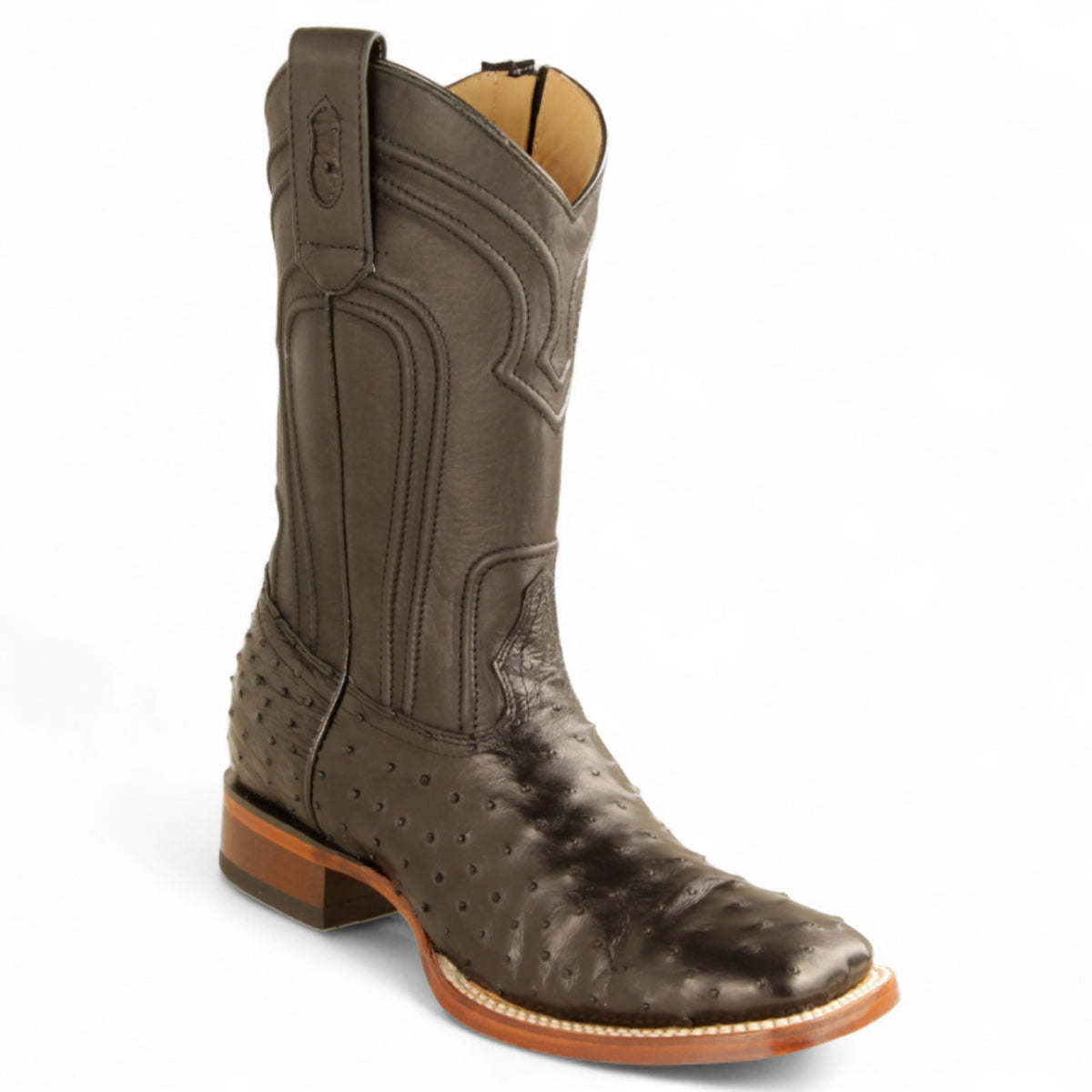 Botines de Avestruz Original Punta Cuadrada Ancha Color Antique Saddle- Los Altos Boots main image 0