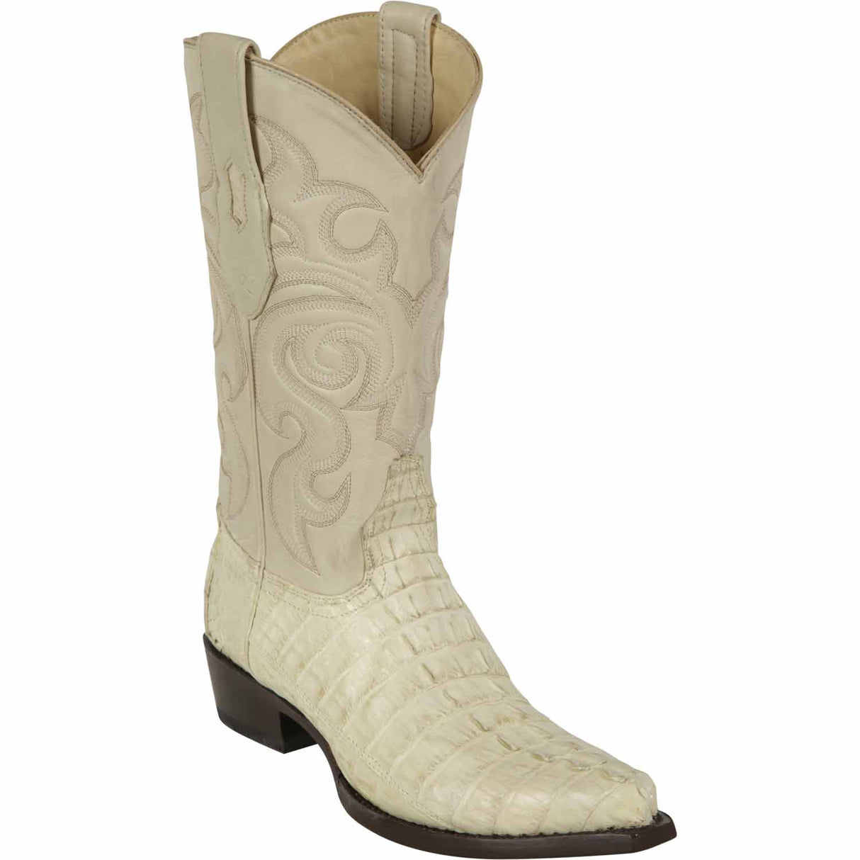 Original Caiman Crocodile Tail Western Boots with Snip Toe in Winter White - Los Altos Boots - Side View