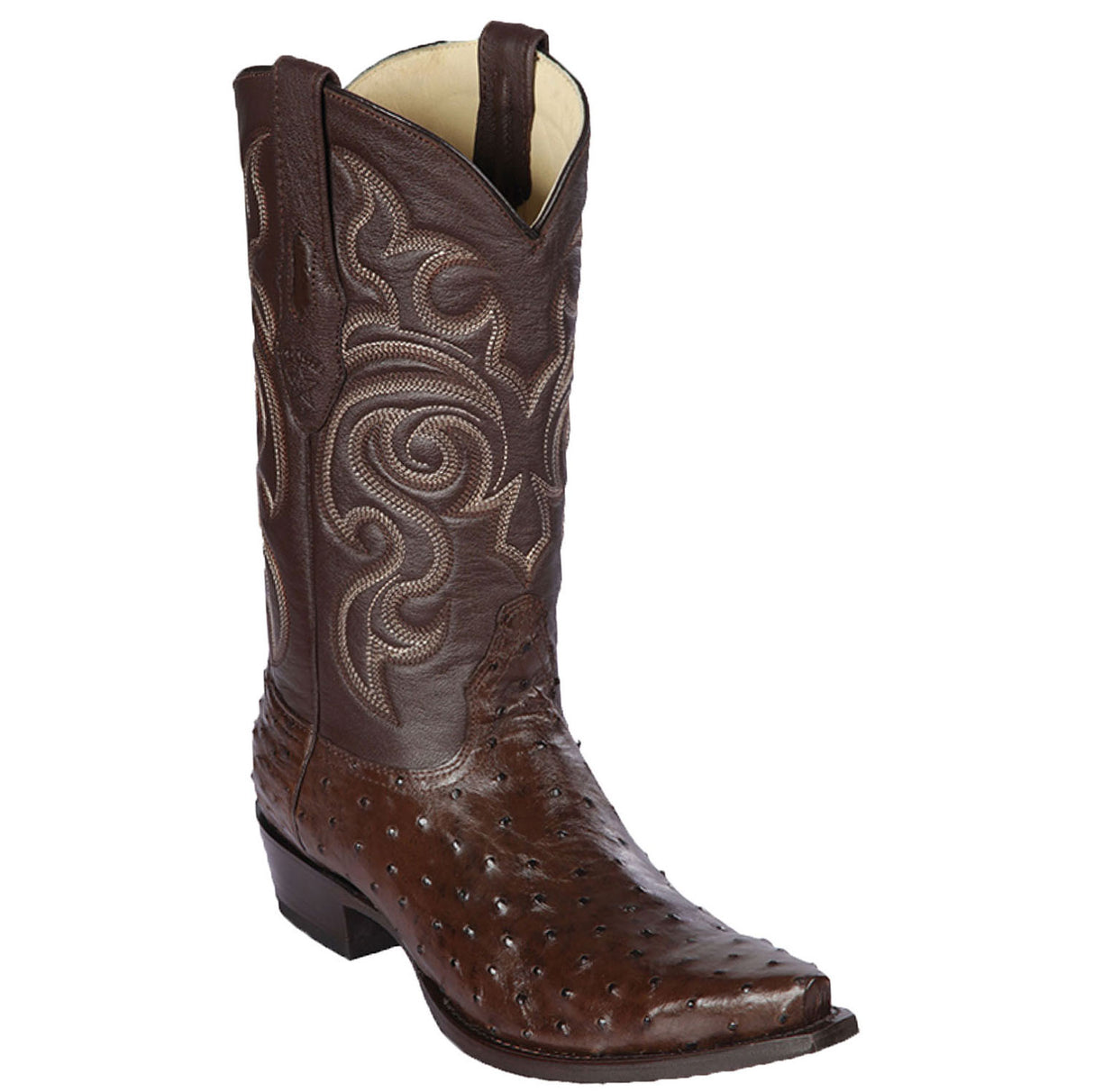 Western Genuine Ostrich Boots Snip Toe Brown Color - Los Altos Boots Side View