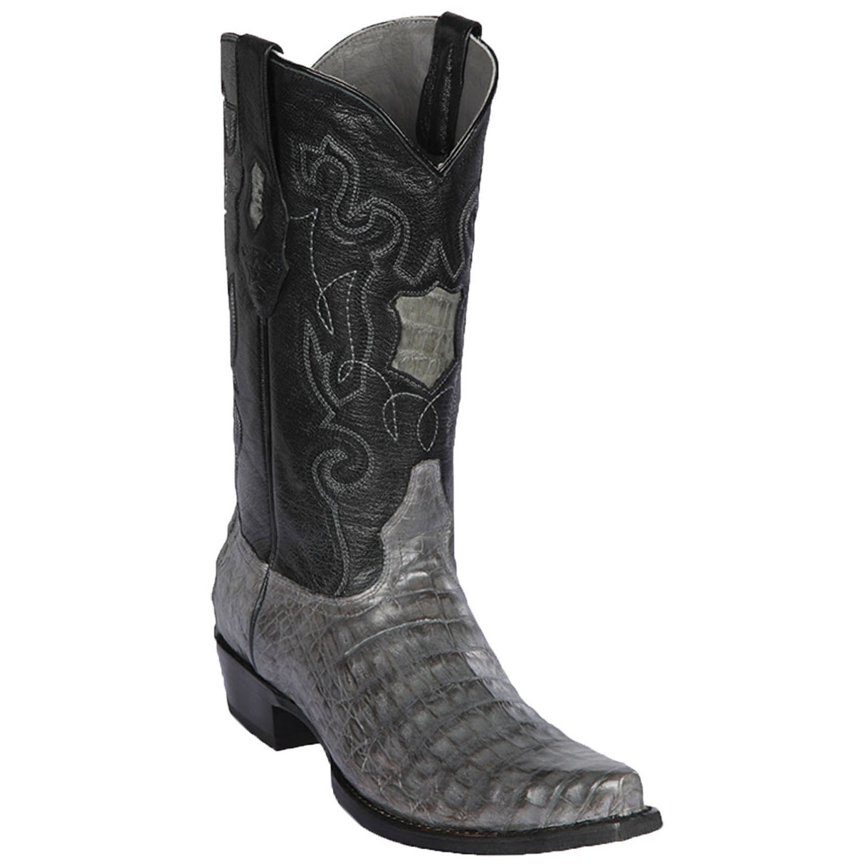 Original Caiman Belly Crocodile Western Boots with Snip Toe in Gray Color - Los Altos Boots - Side View