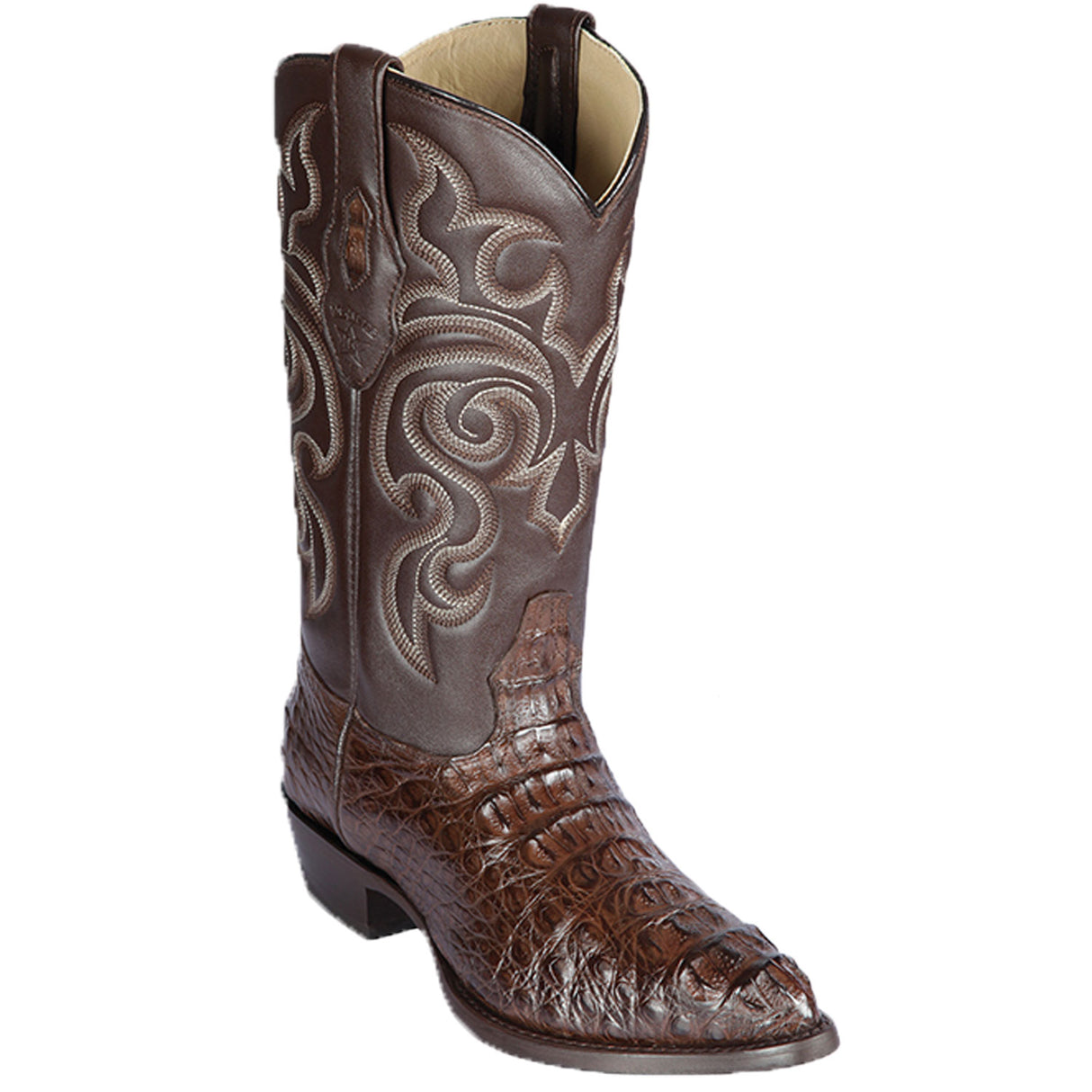 Western Genuine Caiman Hornback Boots J Toe Brown Color - Los Altos Boots side view