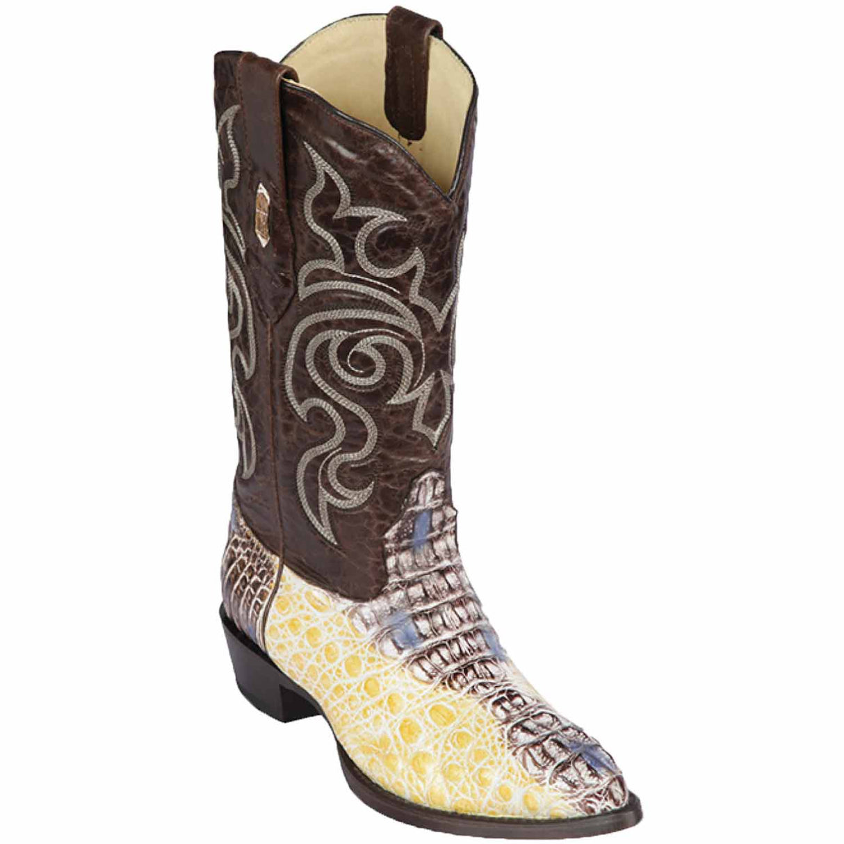 Western Genuine Caiman Hornback Boots J Toe Natural Color - Los Altos Boots side view