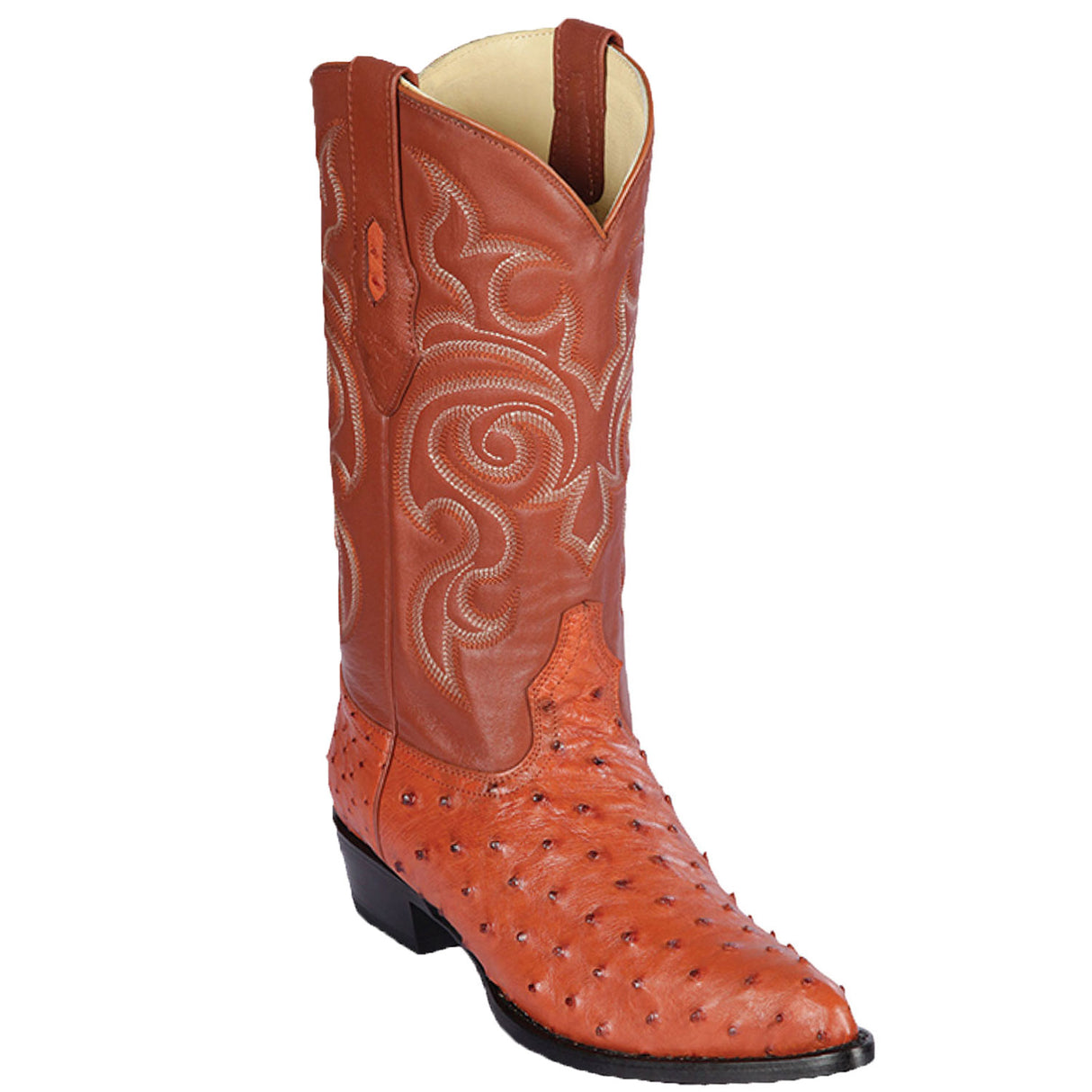 Western Genuine Ostrich Boots J Toe Cognac Color - Los Altos Boots Side View