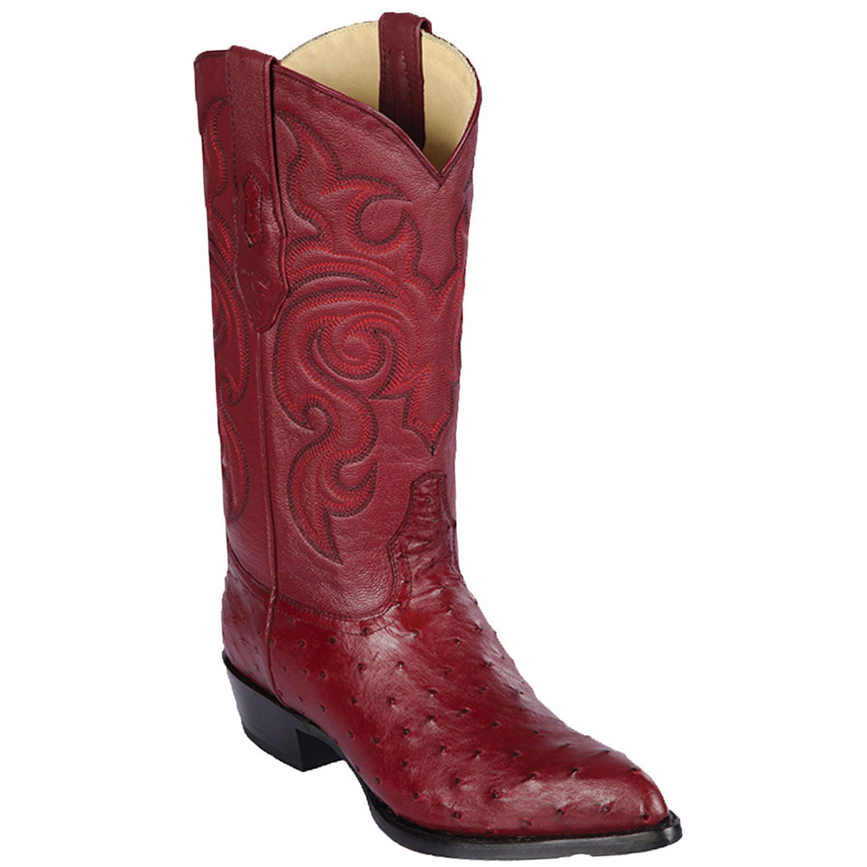 Western Genuine Ostrich Boots J Toe Burgundy Color - Los Altos Boots Side View