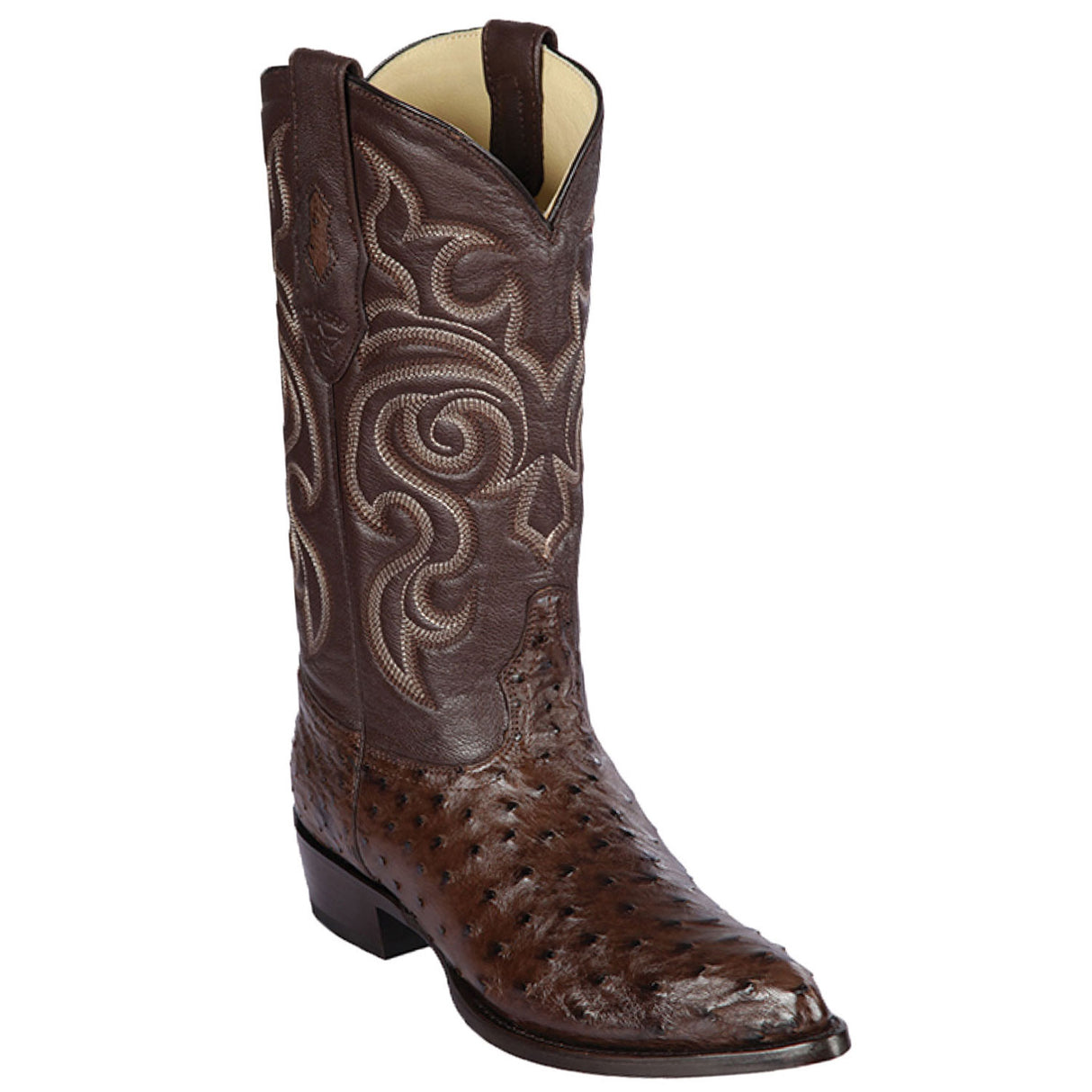 Western Genuine Ostrich Boots J Toe Brown Color - Los Altos Boots side view