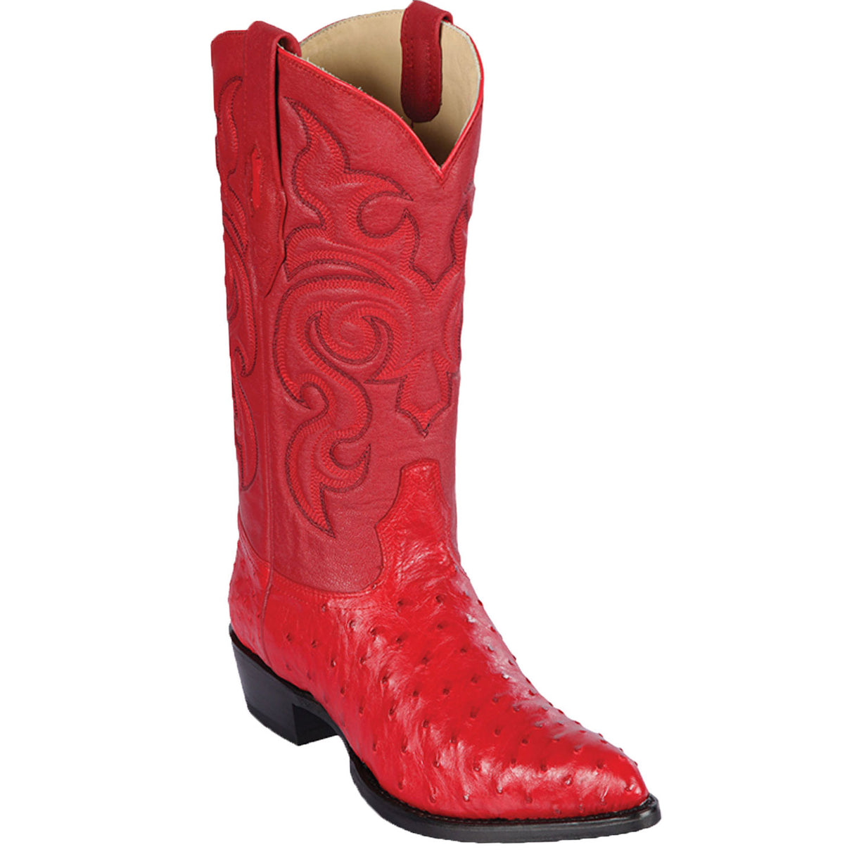 Western Genuine Ostrich Boots J Toe Red Color - Los Altos Boots side view