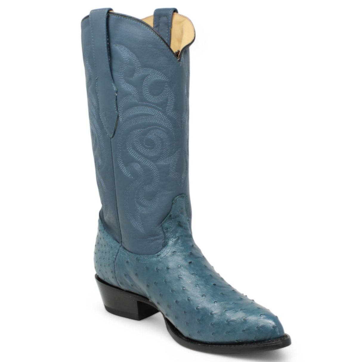 Original Ostrich Leather Boots Steel Toe Last Blue Jean Color - Los Altos Boots