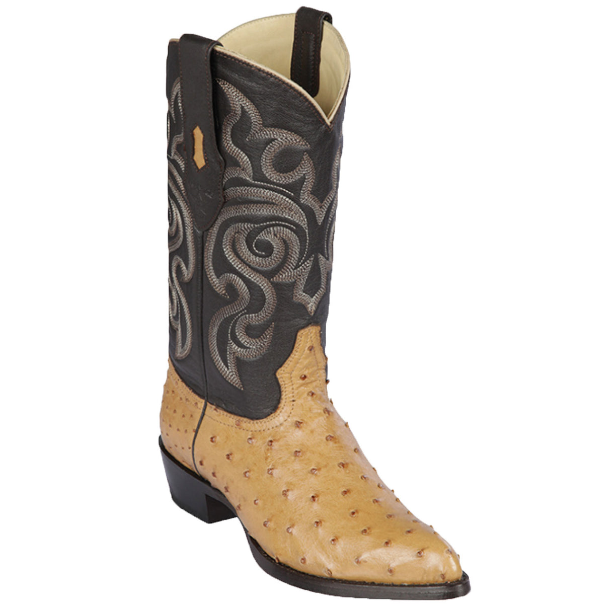 Western Genuine Ostrich Boots J Toe Antique Saddle Color - Los Altos Boots side view