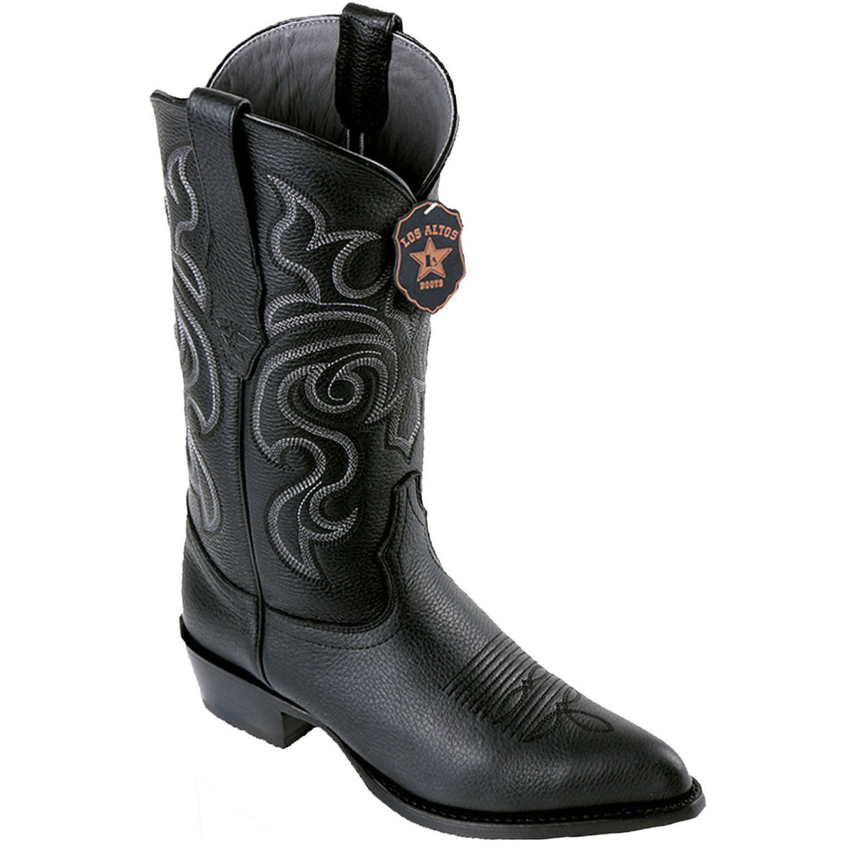 Western Genuine Leather Boots J Toe Boots Black Color Grisly Finish - Los Altos Boots - Side View