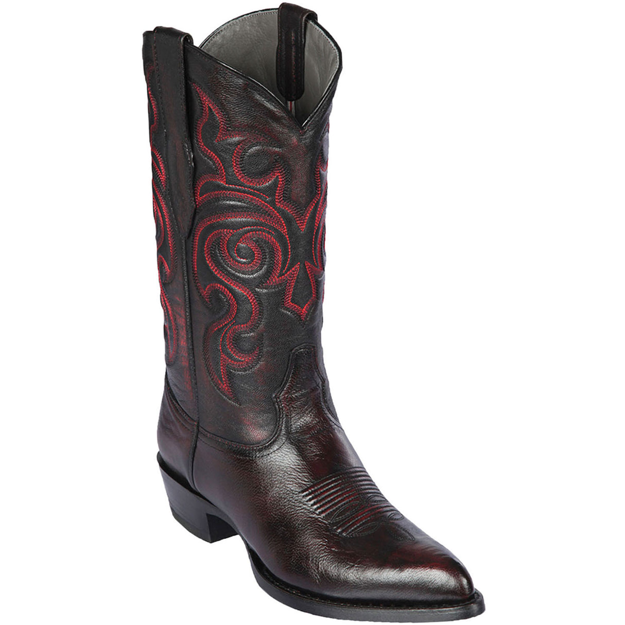 Western Genuine Goat Leather J Toe Boots Black Cherry Color - Los Altos Boots - Side View