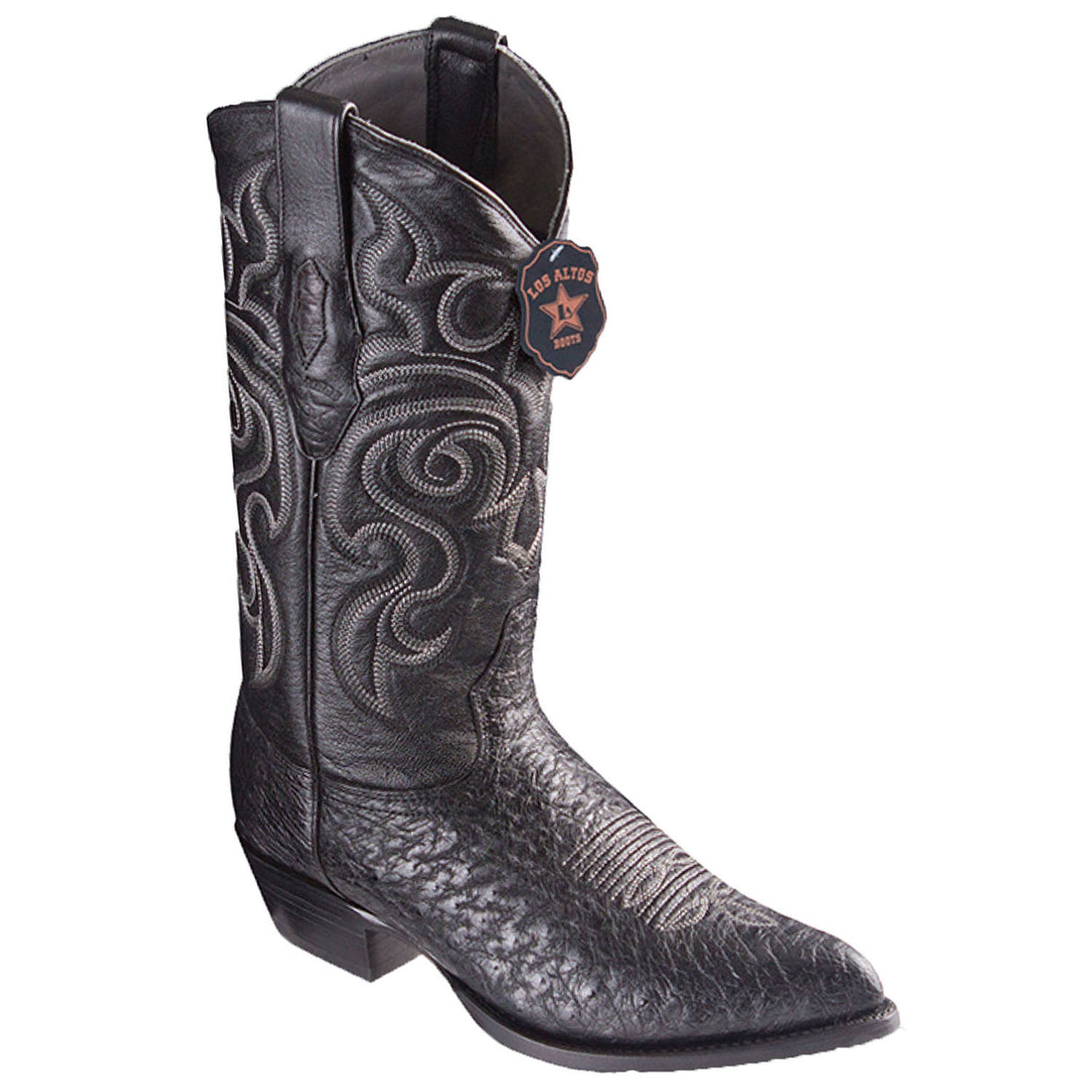 Western Genuine Smooth Ostrich Boots J-toe Black Color - 999705- Los Altos Boots Side View