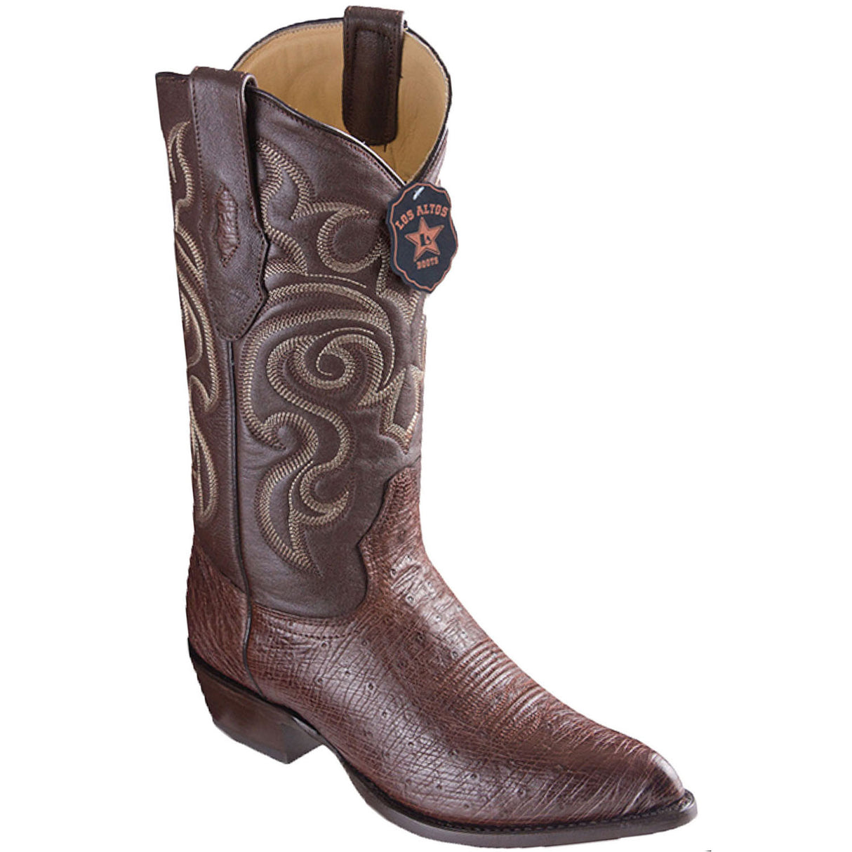 Western Genuine Smooth Ostrich Boots J-toe Brown Color - 999707- Los Altos Boots Side View