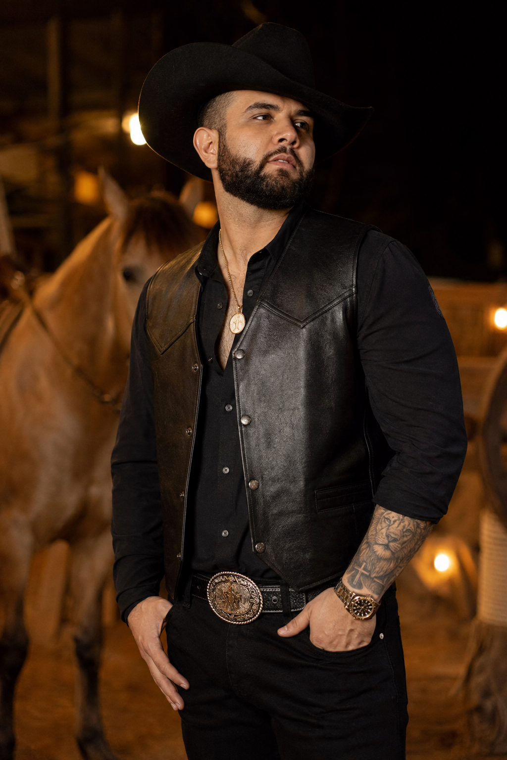 Men’s Leather Vest with Western Buttons