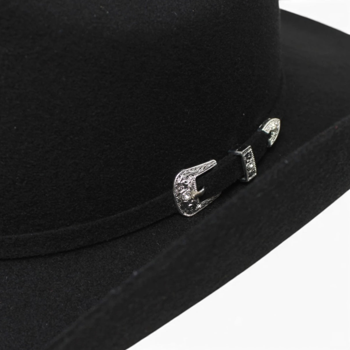 Black Stone 100X Felt Cowboy Hat Joan Sebastian Style - Black - Detail