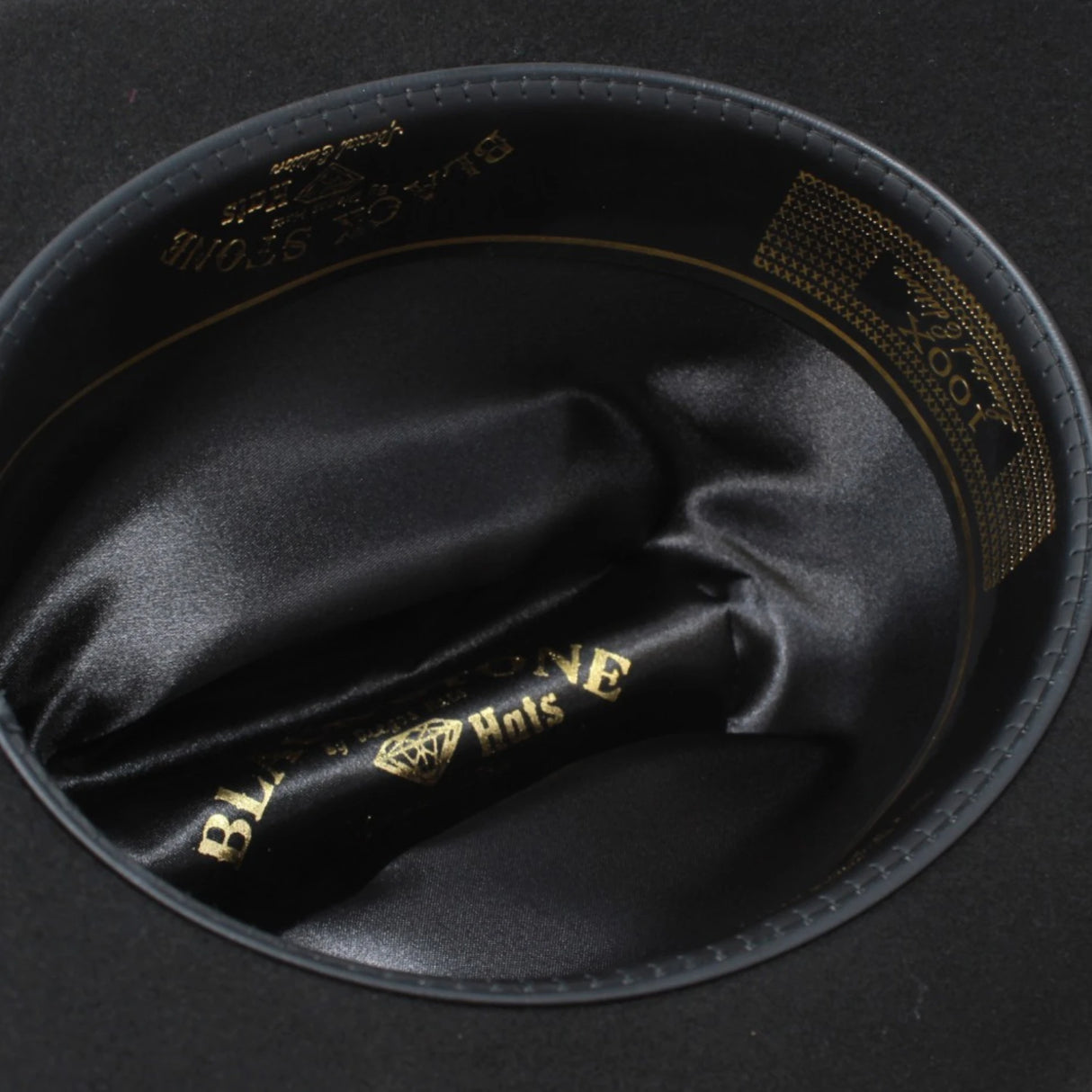 Black Stone 100X Felt Cowboy Hat Joan Sebastian Style - Black - Inside View