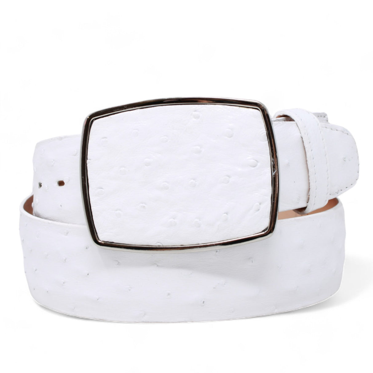 Genuine Ostrich Leather Western Belt White Color - Los Altos Boots - Front View