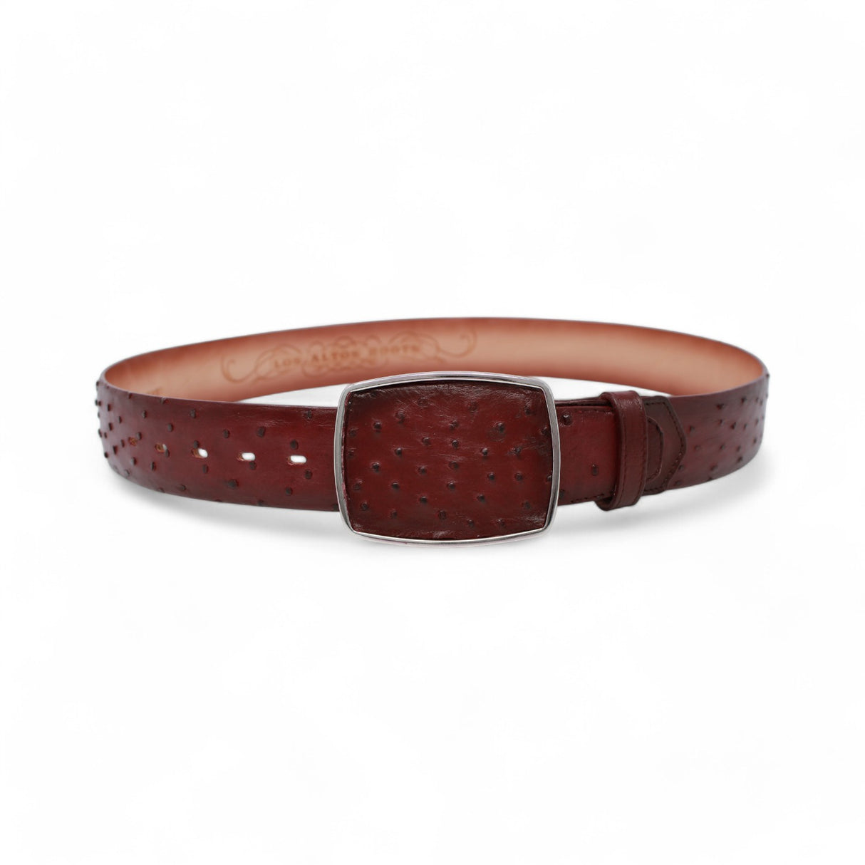 Genuine Ostrich Leather Western Belt Faded Burgundy Color - Los Altos Boots - Front View