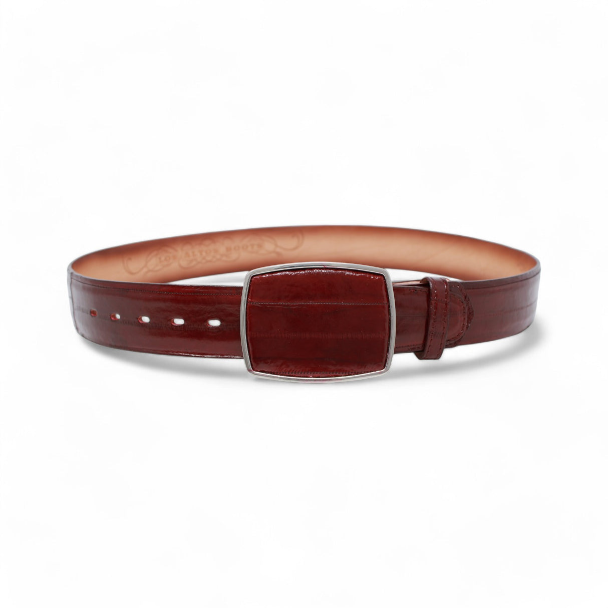 Genuine Eel Cowboy Belt Burguundy Color - Los Altos Boots - Front View