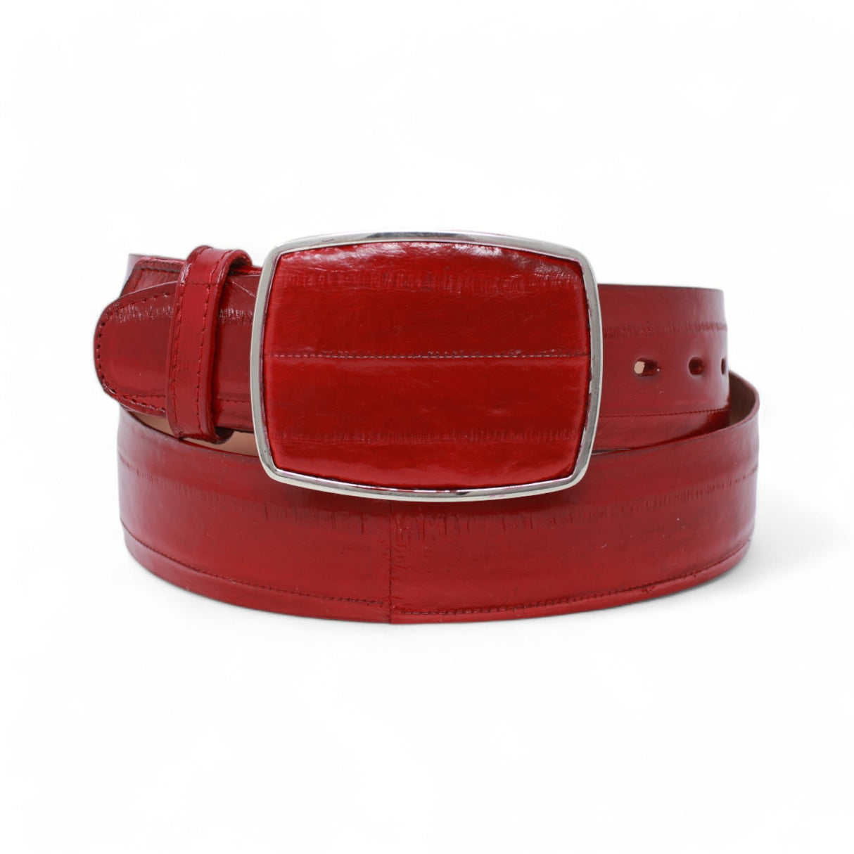 Genuine Eel Cowboy Belt Red Color - Los Altos Boots - Front View