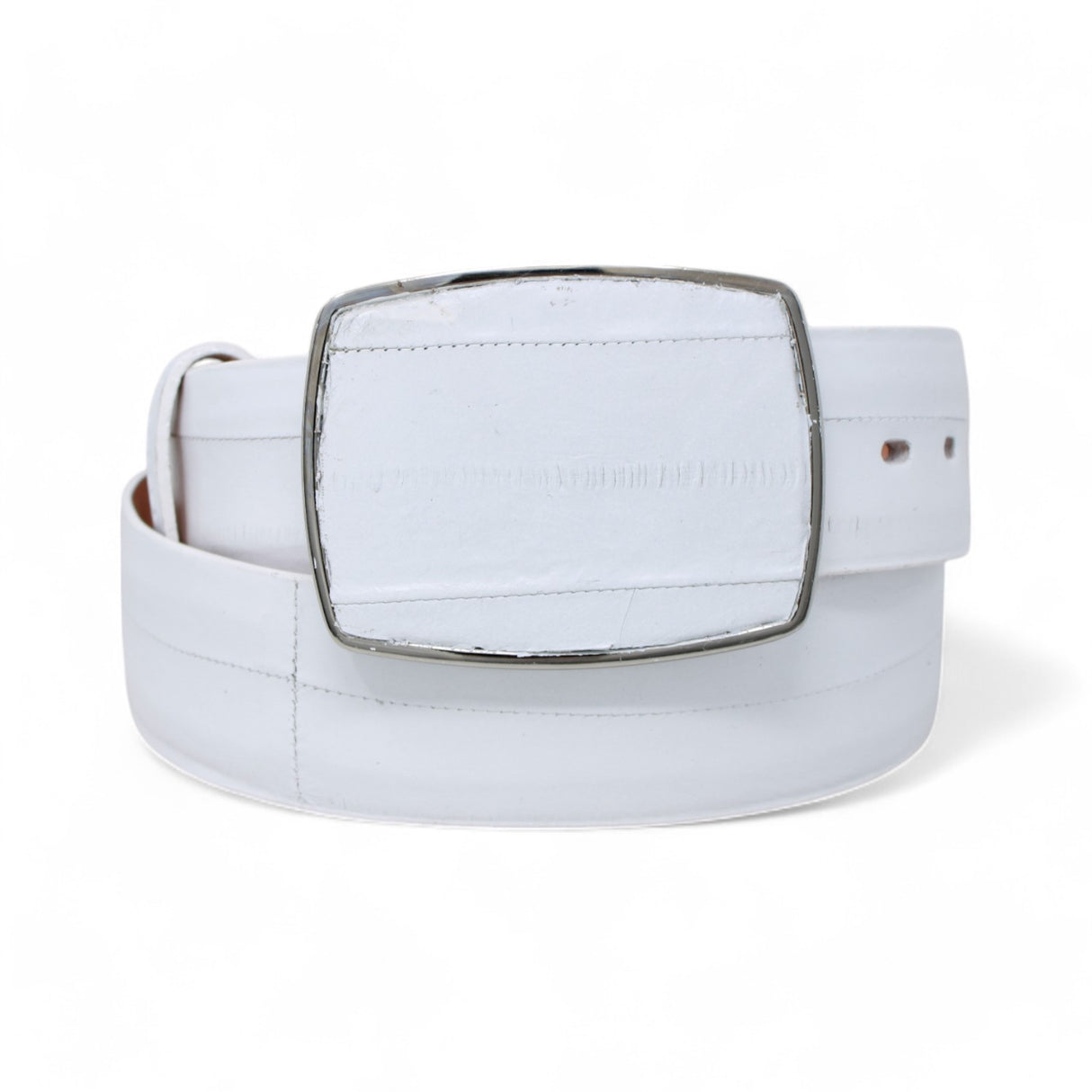 Genuine Eel Cowboy Belt White Color - Los Altos Boots - Front View