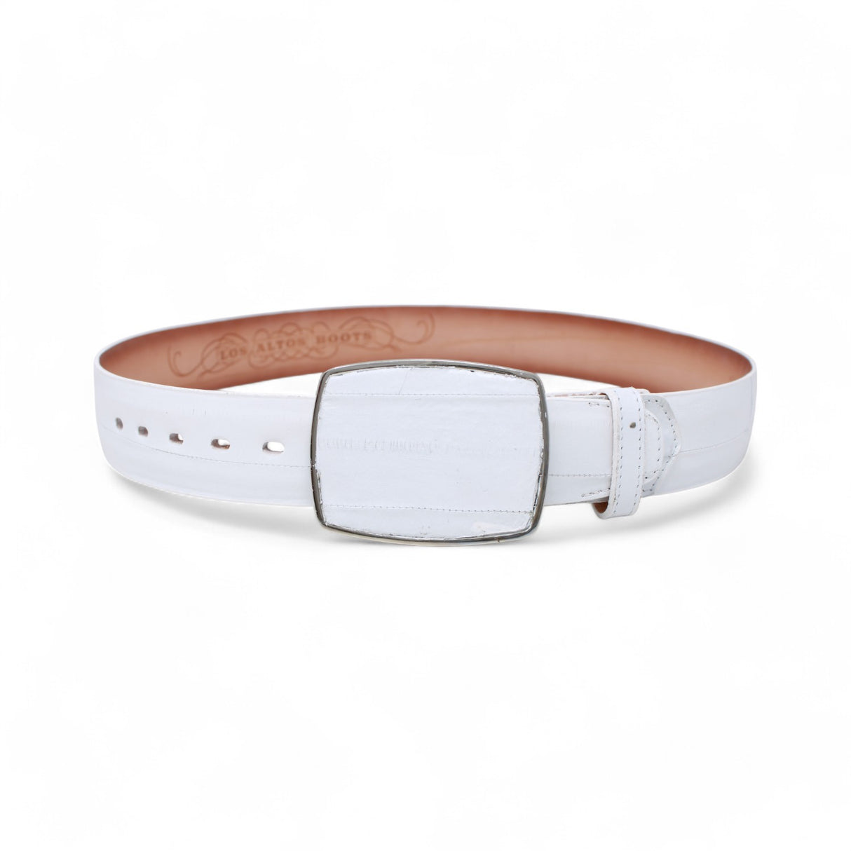 Genuine Eel Cowboy Belt White Color - Los Altos Boots - Front View