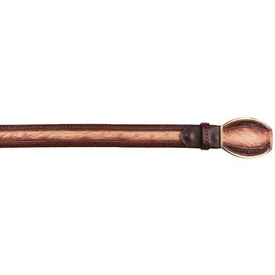 Genuine Ostrich Casual Belt laser design Faded Oryx - Los Altos Boots - Front View