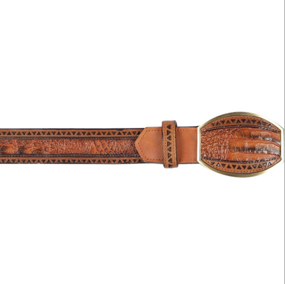 Genuine Ostrich Casual Belt Laser Design Porto Honey Color - Los Altos Boots - Front View