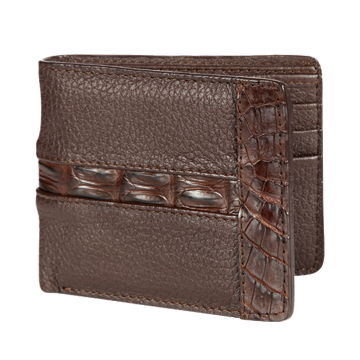 Genuine Leather and Caiman Skin Wallet, Brown Color - Los Altos Boots