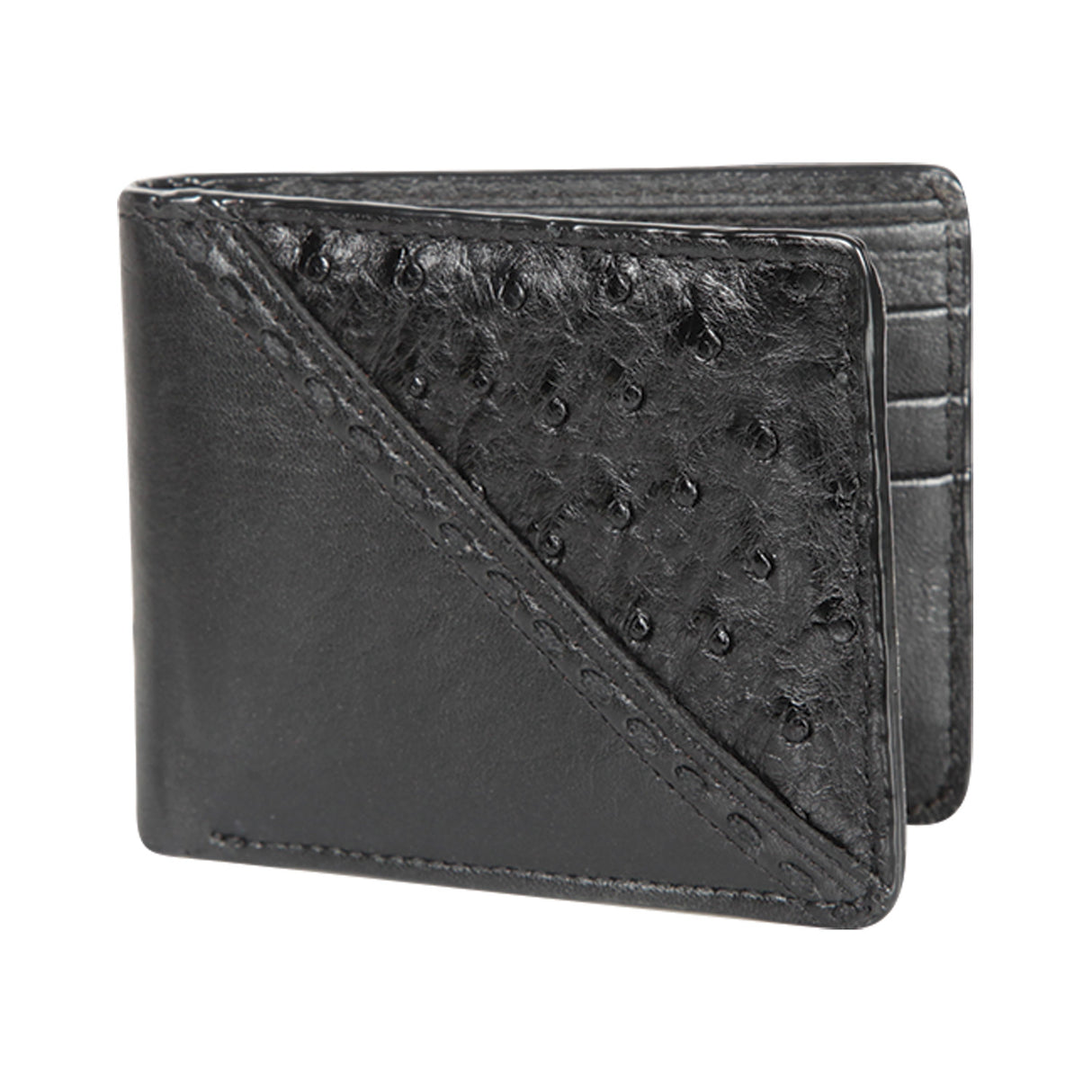 Genuine Leather and Ostrich Skin Wallet, Black Color - Los Altos Boots