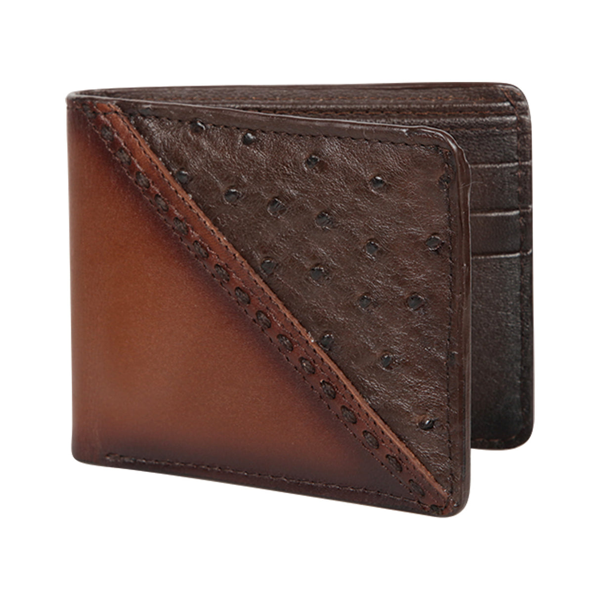 Genuine Leather and Ostrich Skin Wallet, Brown Color - Los Altos Boots
