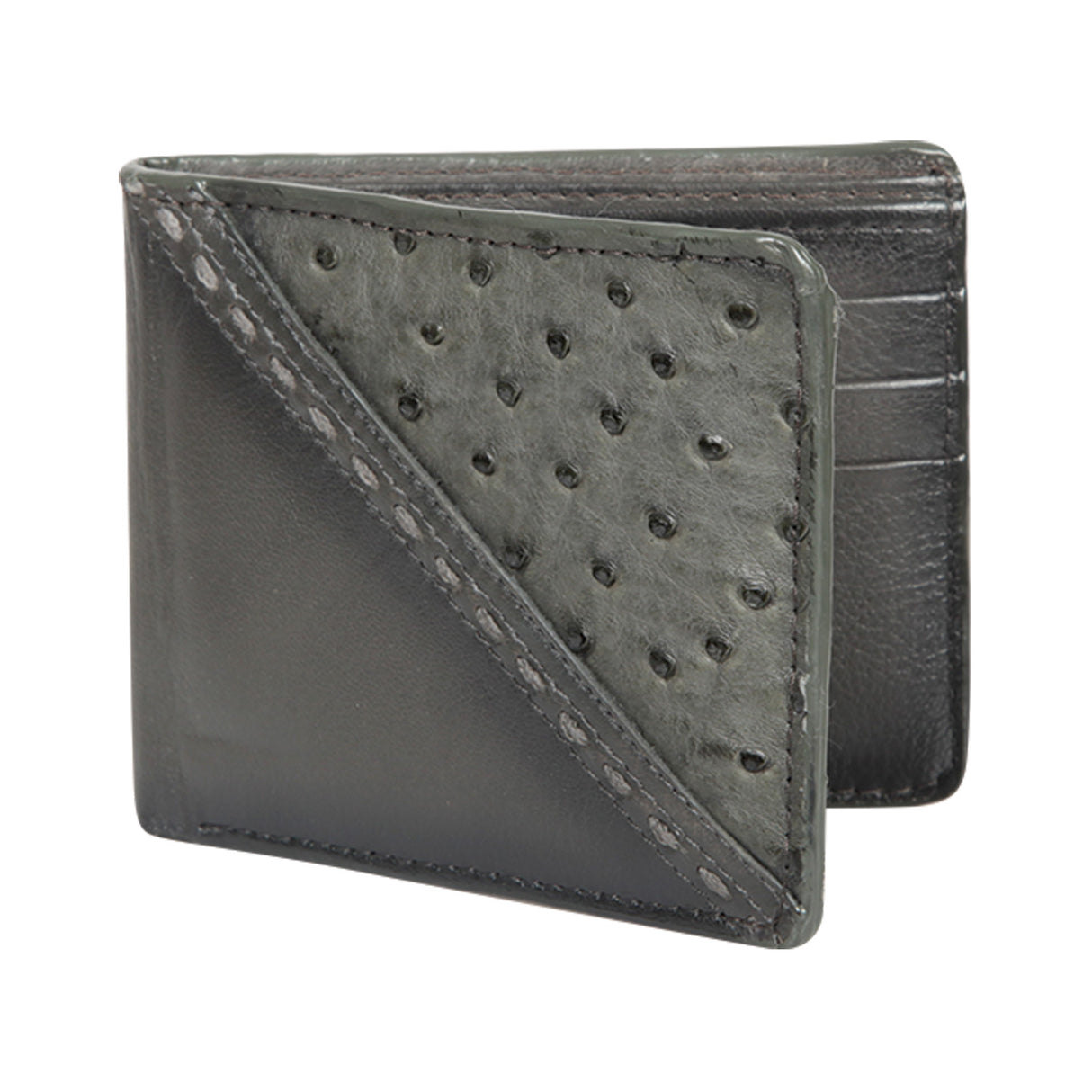 Genuine Leather and Ostrich Skin Wallet, Gray Color - Los Altos Boots