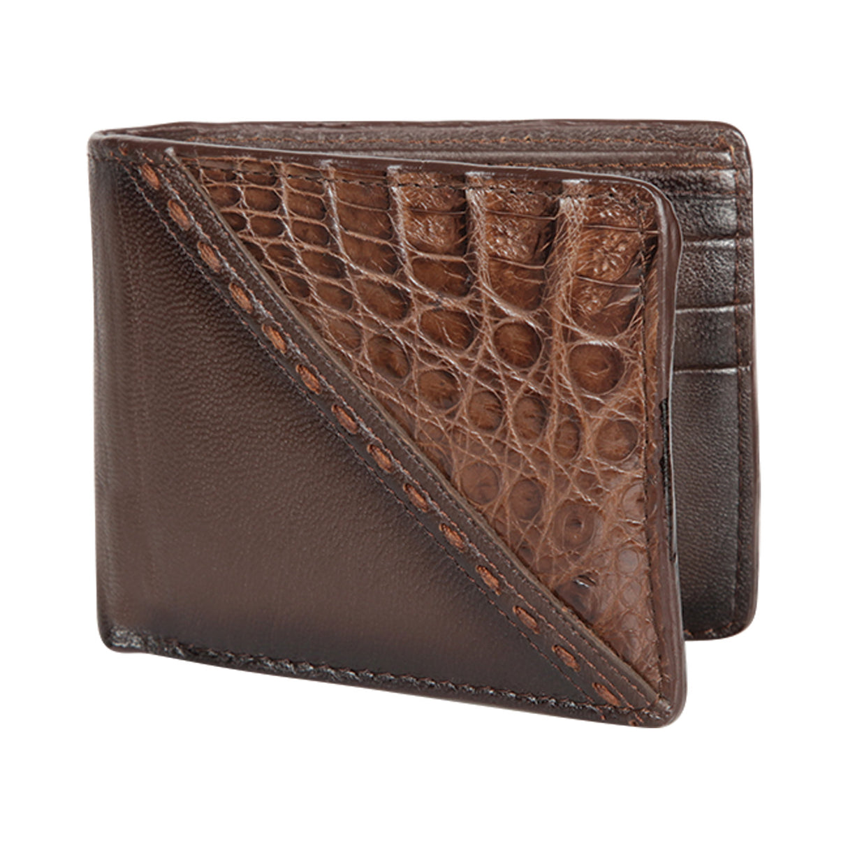 Genuine Leather and Caiman Skin Wallet, Brown Color - Los Altos Boots