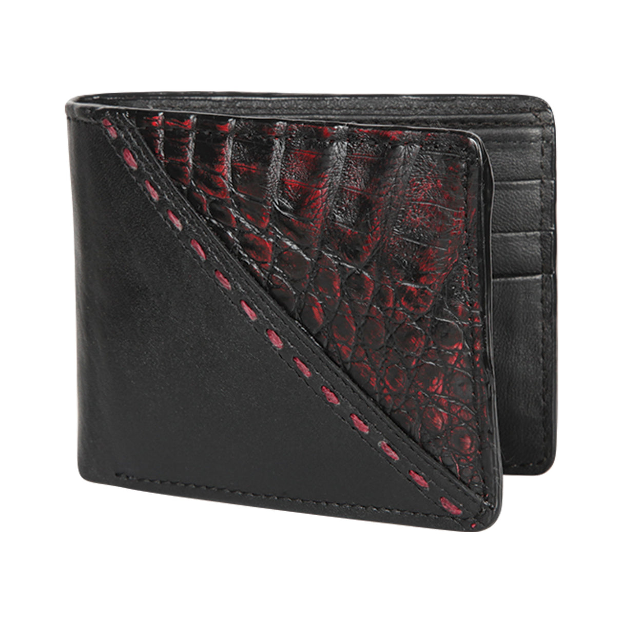 Genuine Leather and Caiman Skin Wallet, Black Cherry Color - Los Altos Boots