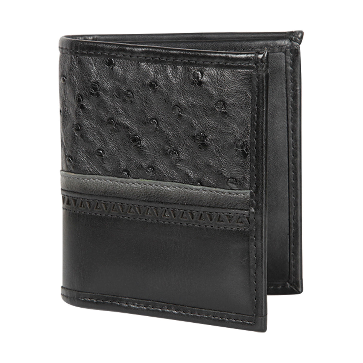 Genuine Leather and Ostrich Skin Wallet, Black Color - Los Altos Boots