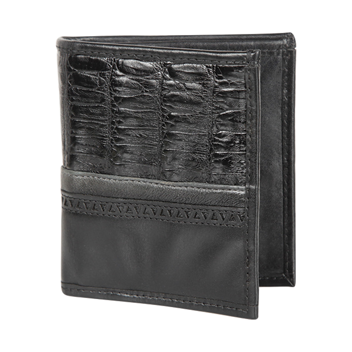 Genuine Leather and Caiman Skin Wallet, Black Color - Los Altos Boots