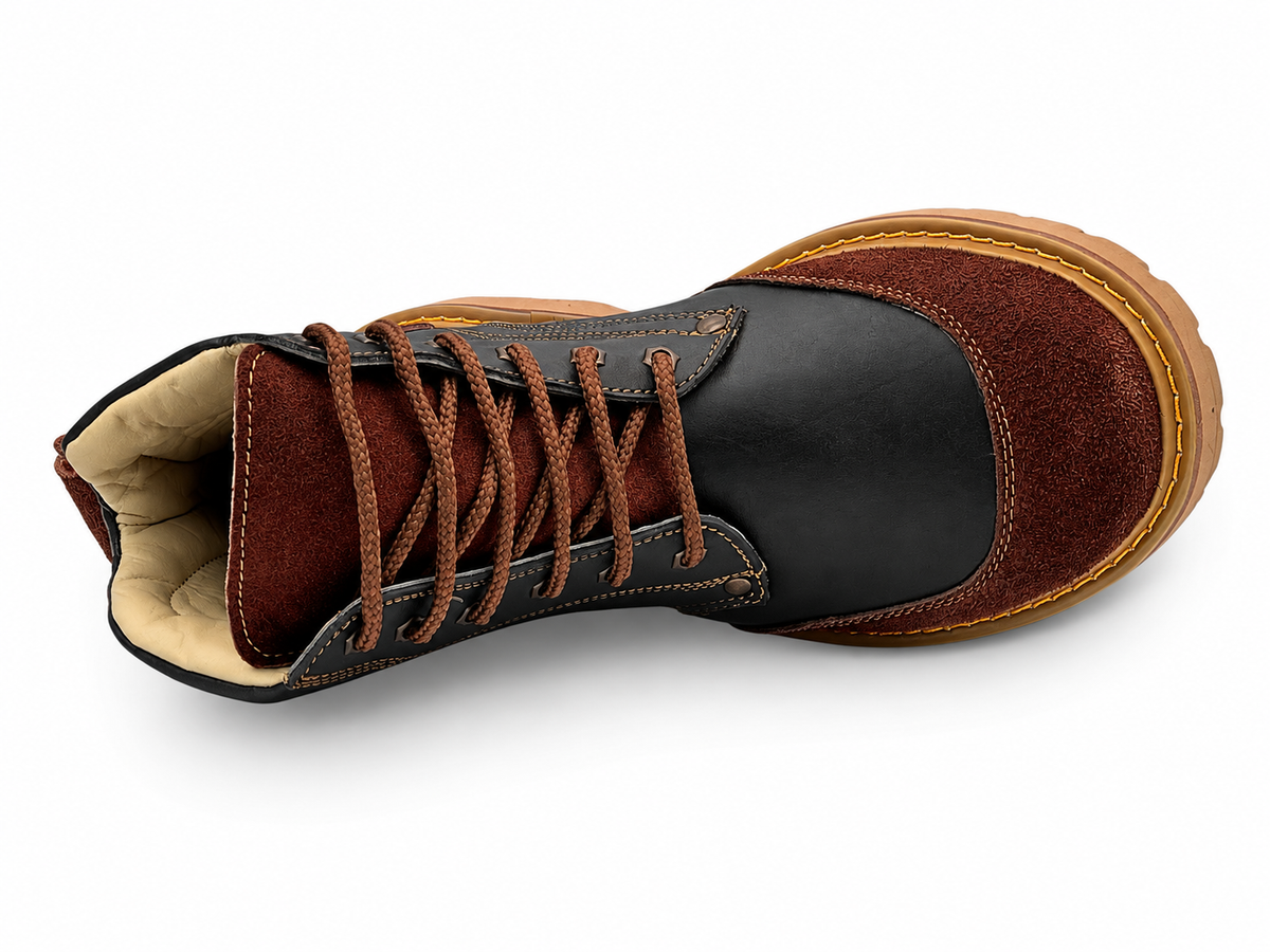 Bota de Trabajo para Hombre Punta Redonda de Piel Genuina Color Negro con Suela de Hule Resistente a Aceite y Acido – Hooch Boots H60205