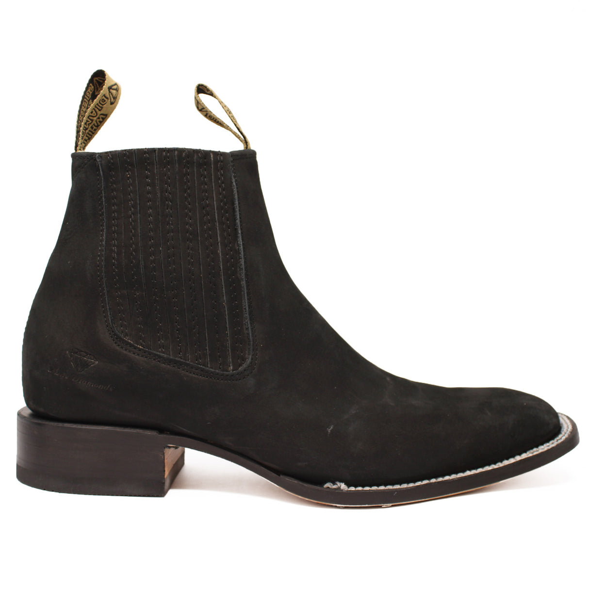 Charro Boots in Black, Square Toe Suede for Youth WD-347