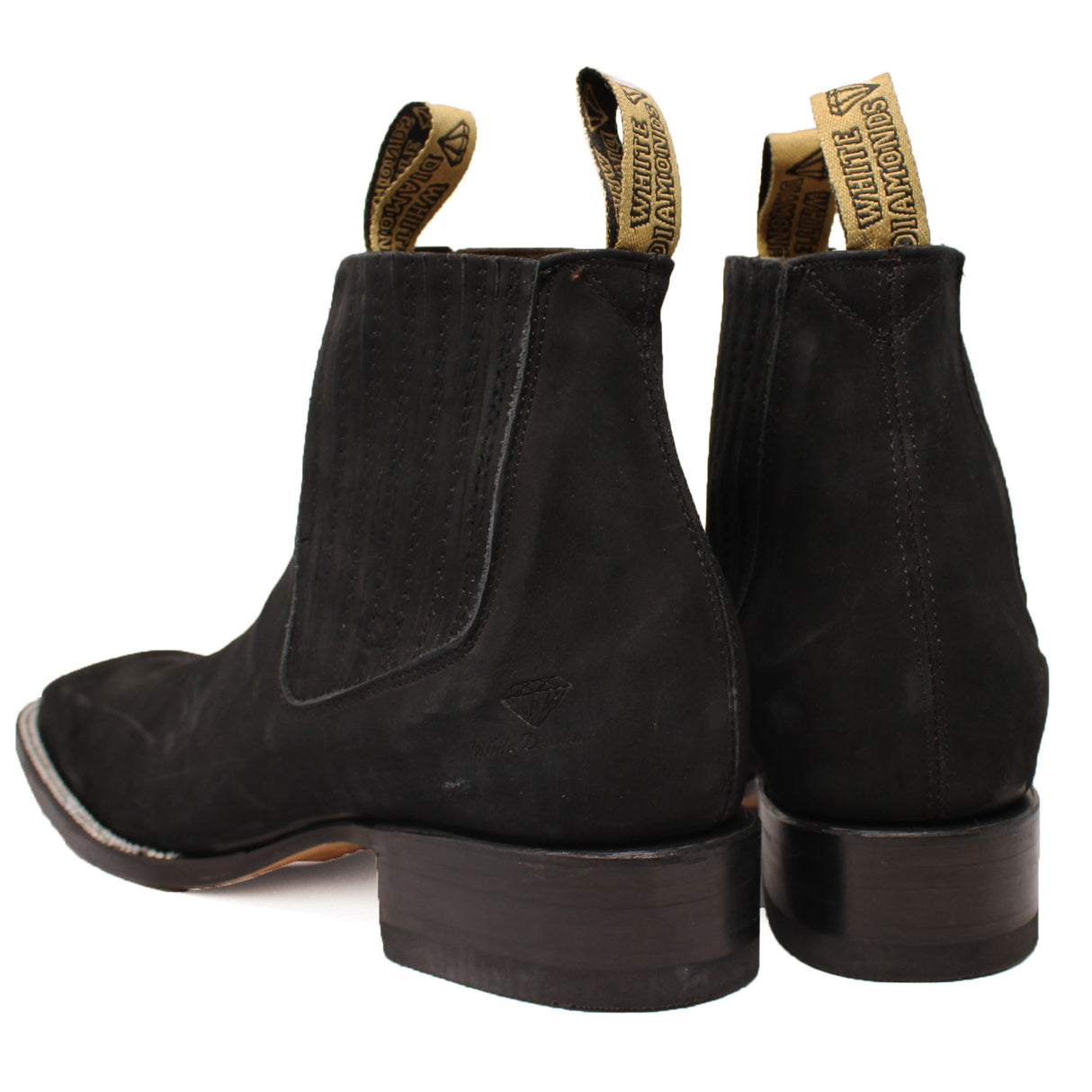 Charro Boots in Black, Square Toe Suede for Youth WD-347