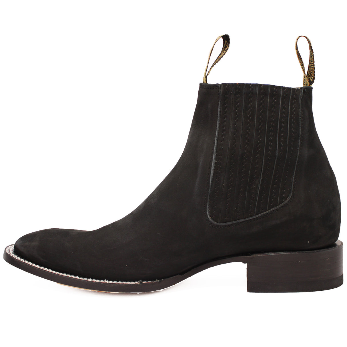 Charro Boots in Black, Square Toe Suede for Youth WD-347