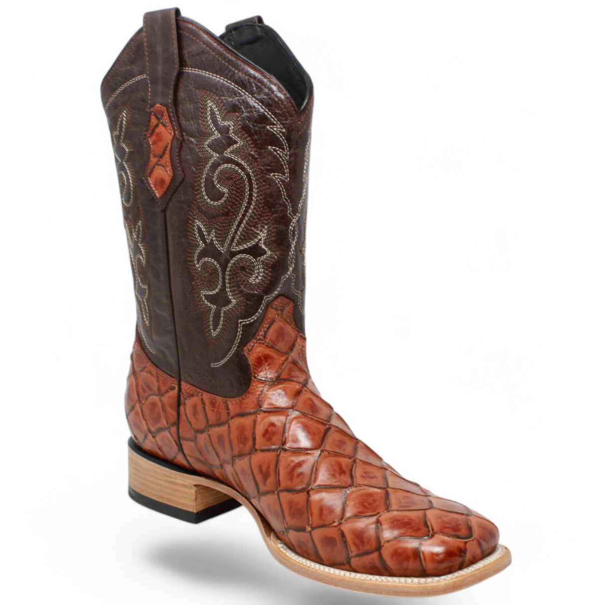 Botas de Pescado Pirarucu Grabado en Horma Rodeo Cuadrada WD-293