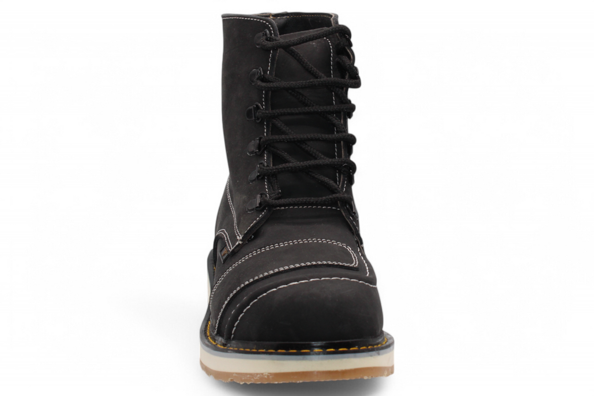 Zapato de trabajo para hombre punta redonda de piel crazy color negro con suela de hule Hooch Boots H50205