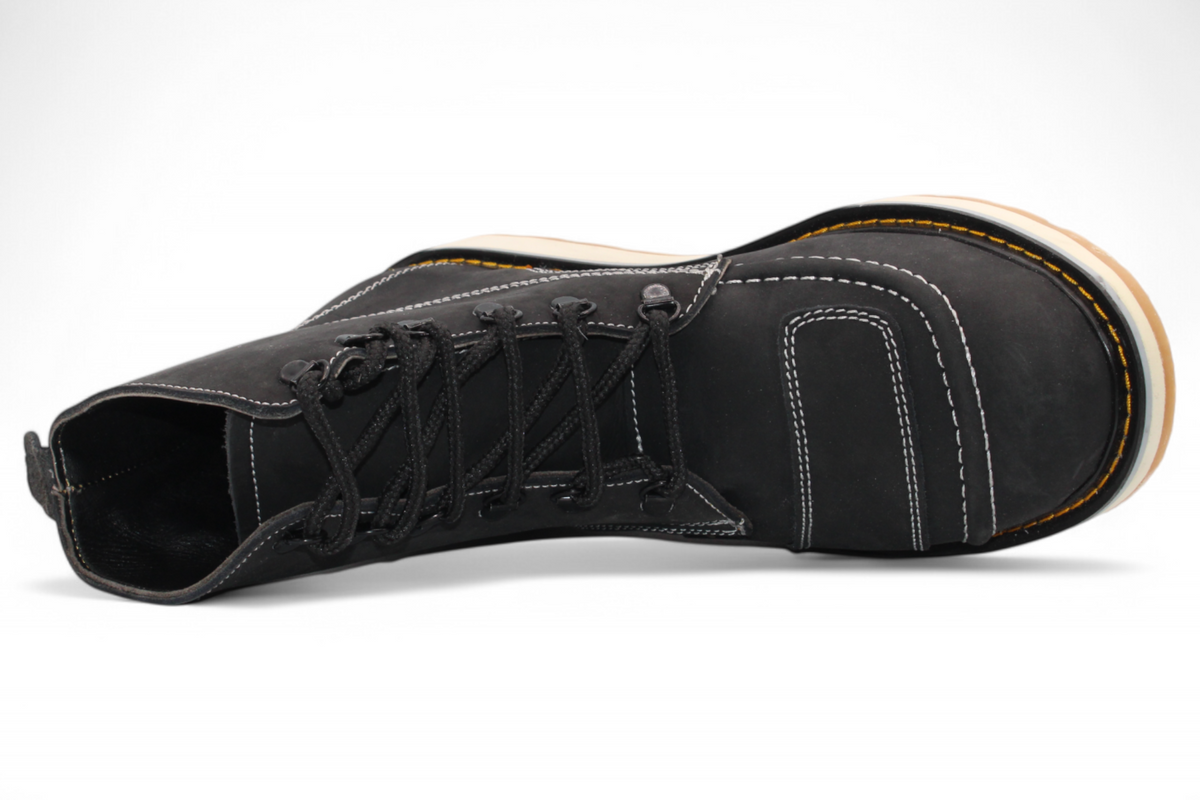 Zapato de trabajo para hombre punta redonda de piel crazy color negro con suela de hule Hooch Boots H50205